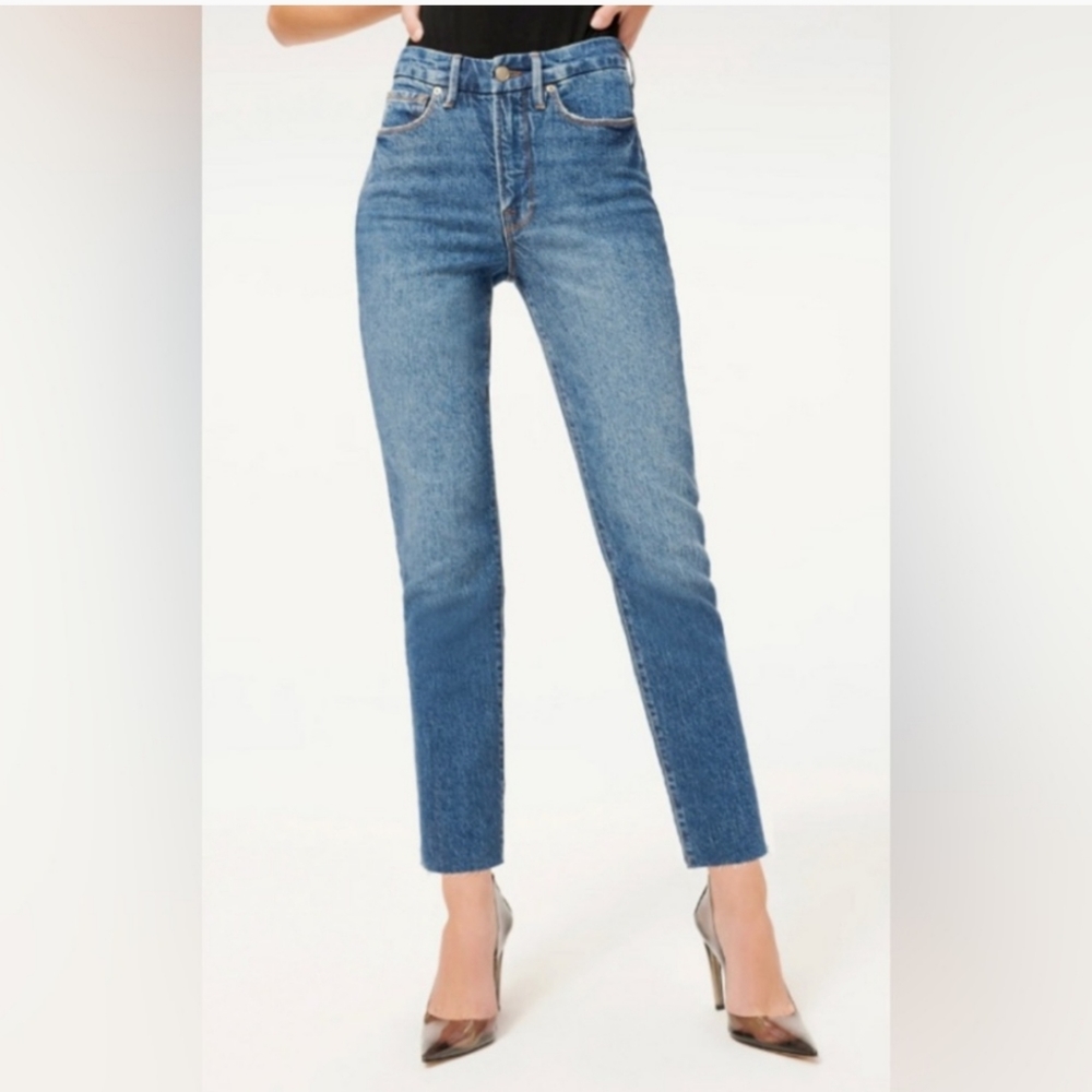 NWT good american good classic hi rise raw hem denim